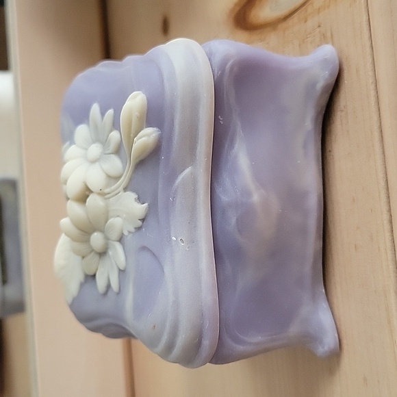 Vintage Incolay Stone Lavender Purple Jewelry Trinket Box - Picture 2 of 7